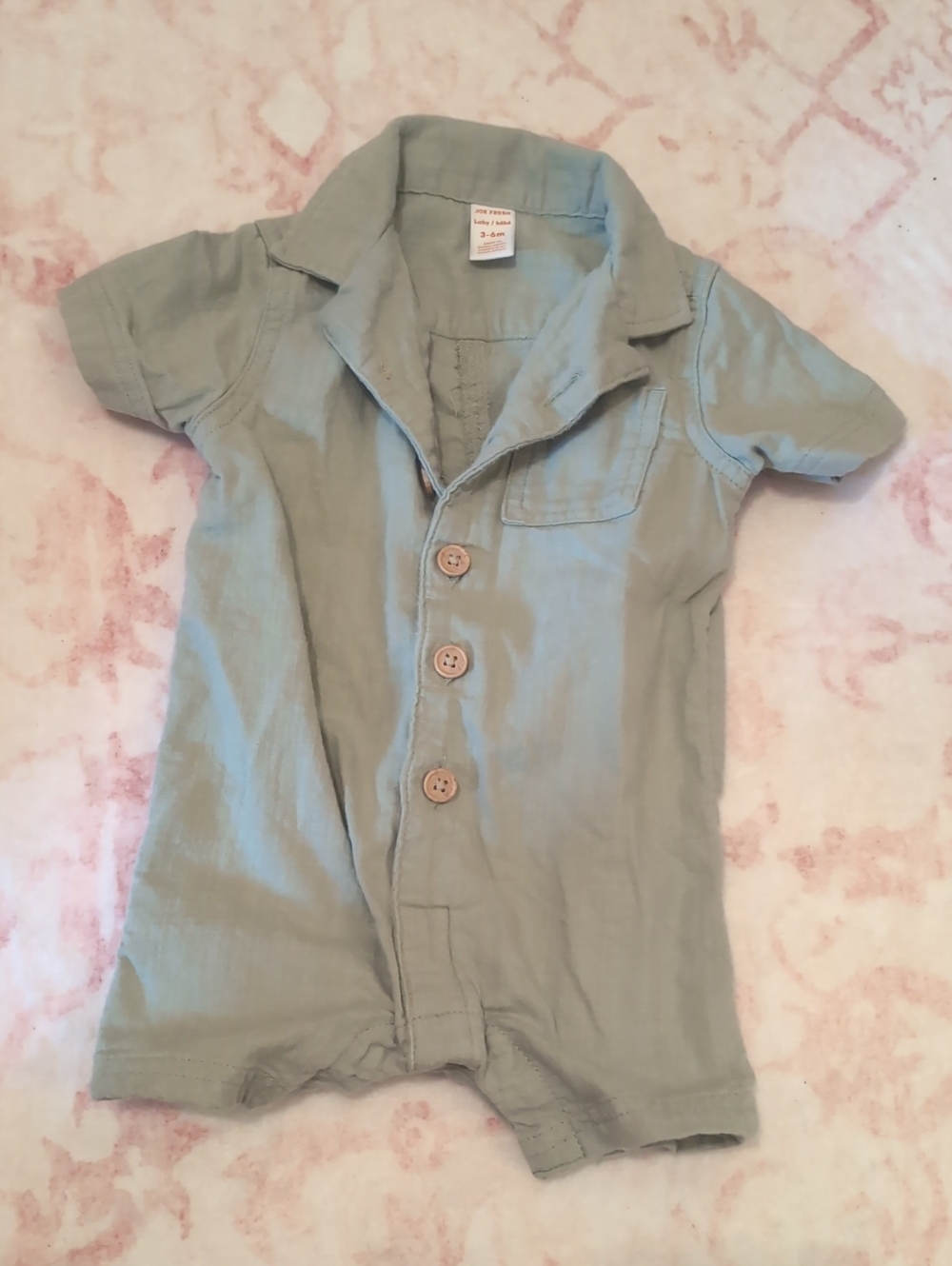 Joe Fresh Light Sage Green Short-Sleeve Romper -3-6mth size